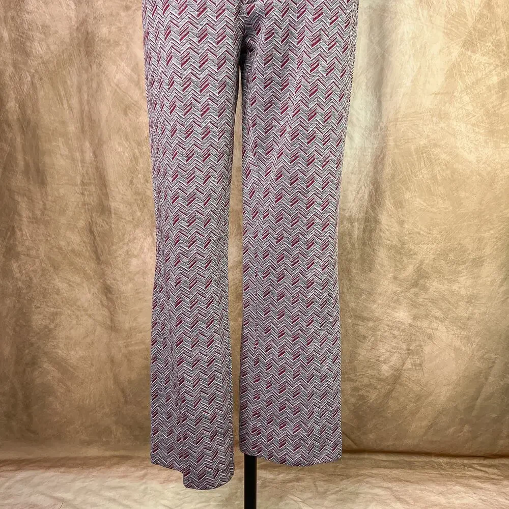 Vintage 70s Polyester Pants Chevron Stripe High Rise Red Gray Flare Retro Disco